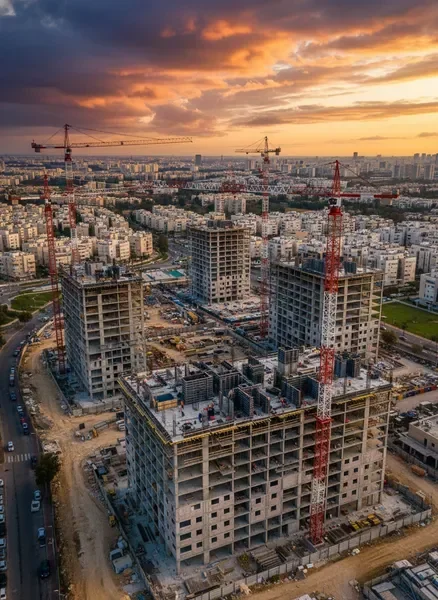צילום אווירי של אתר בנייה פעיל מהאוויר