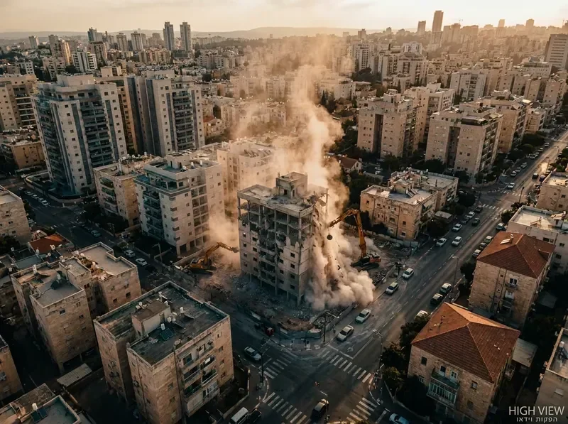 צילום הריסות מבנים מהאוויר