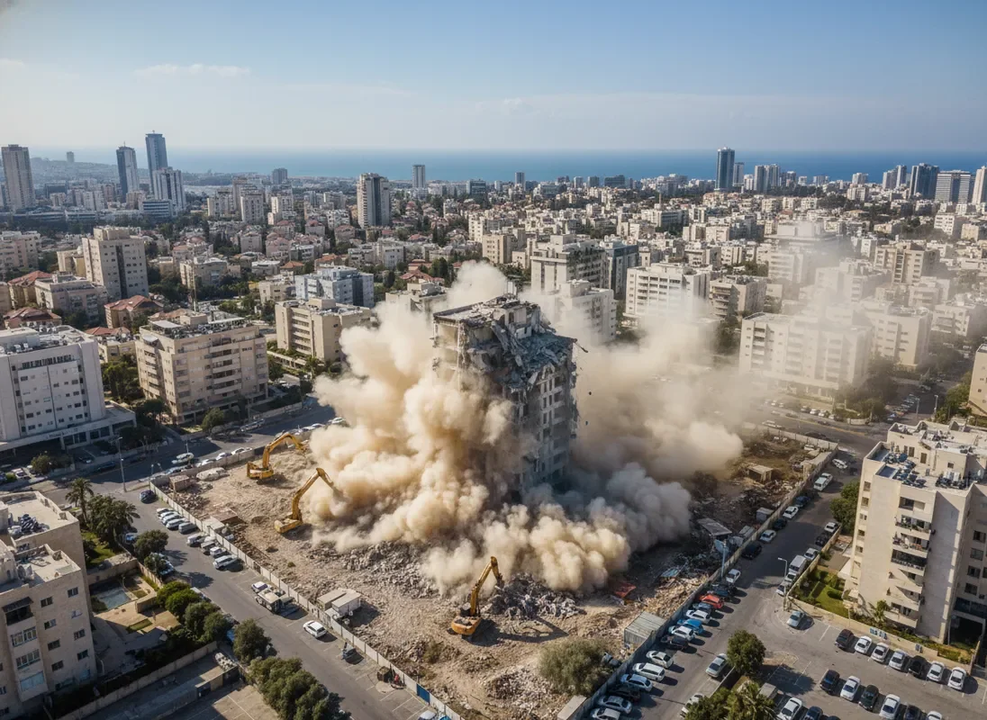 תיעוד הריסת מבנה מהאוויר — צילום מרחפן לצרכי רגולציה
